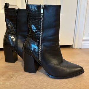 Black Leather Calf Boots